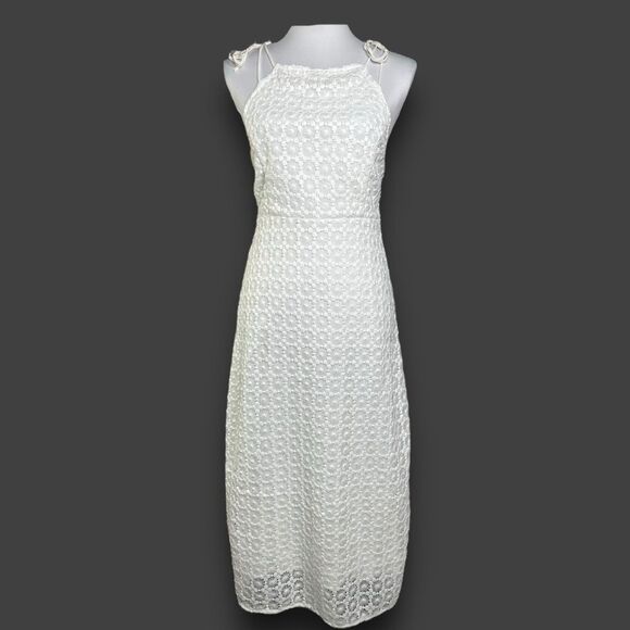 Camila Coehlo Dress Solaris White Crochet Lace Preppy Travel Resort Midi M - Picture 3 of 10